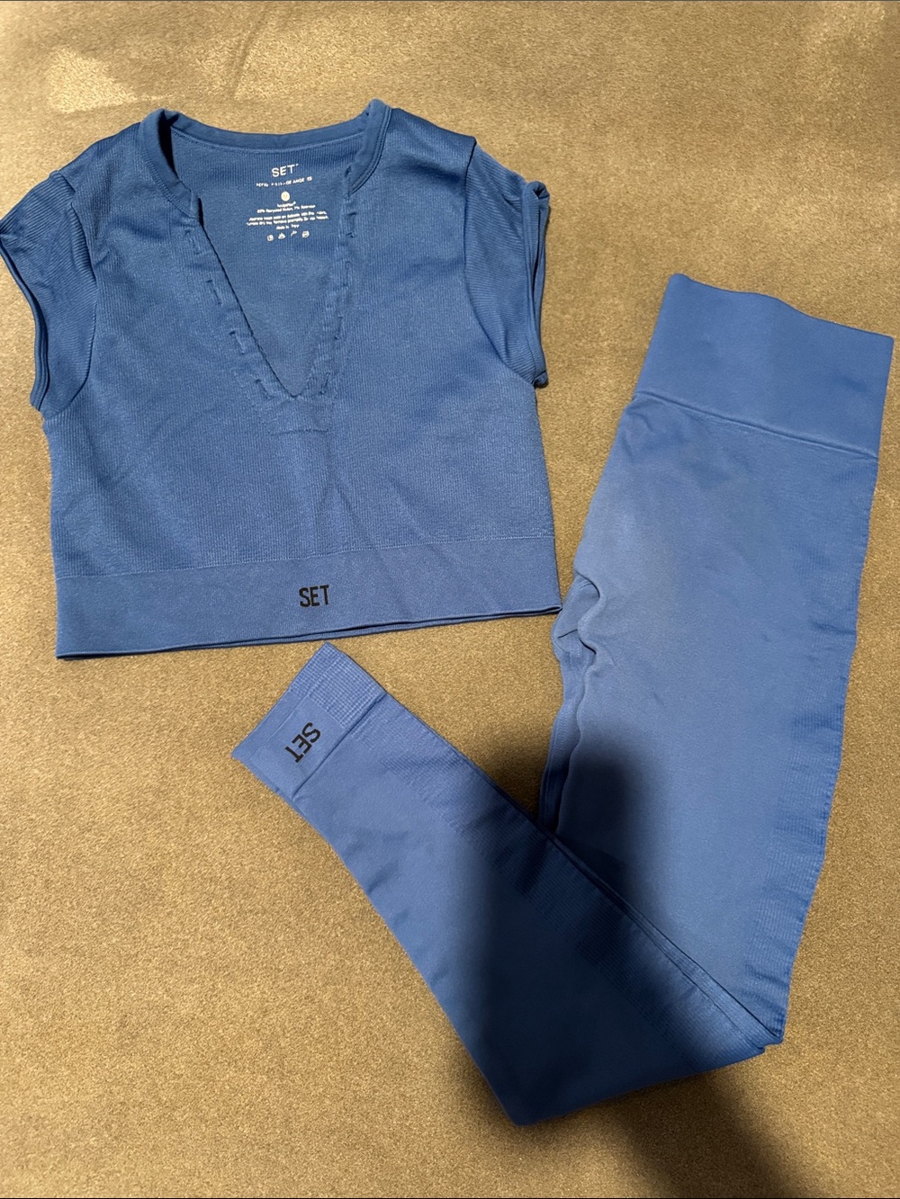 SET Active Women's Blue Seamless Active Leggings & Crop Top Set